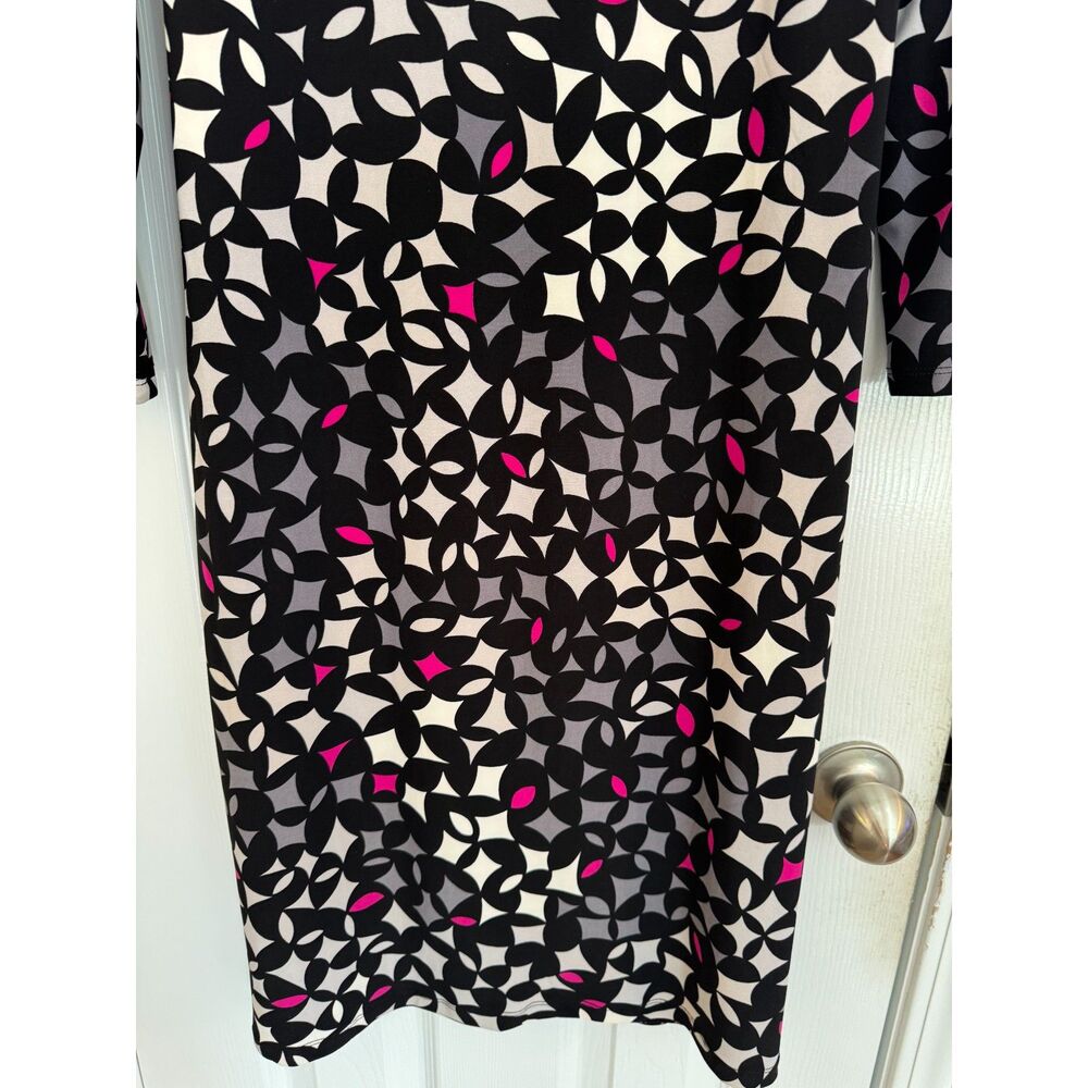 Anne Klein Black Pink Geometric Print Faux Wrap Midi Dress Sz Large Career NWT - Picture 10 of 13